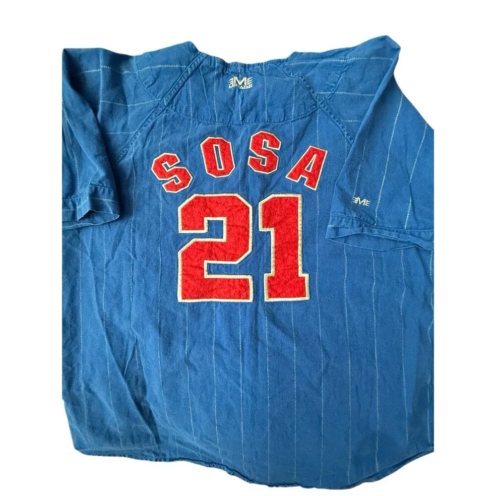 Vintage Chicago Cubs Sammy Sosa Jersey Large, Mirage Mens Blue Cotton Button Up - Picture 2 of 10